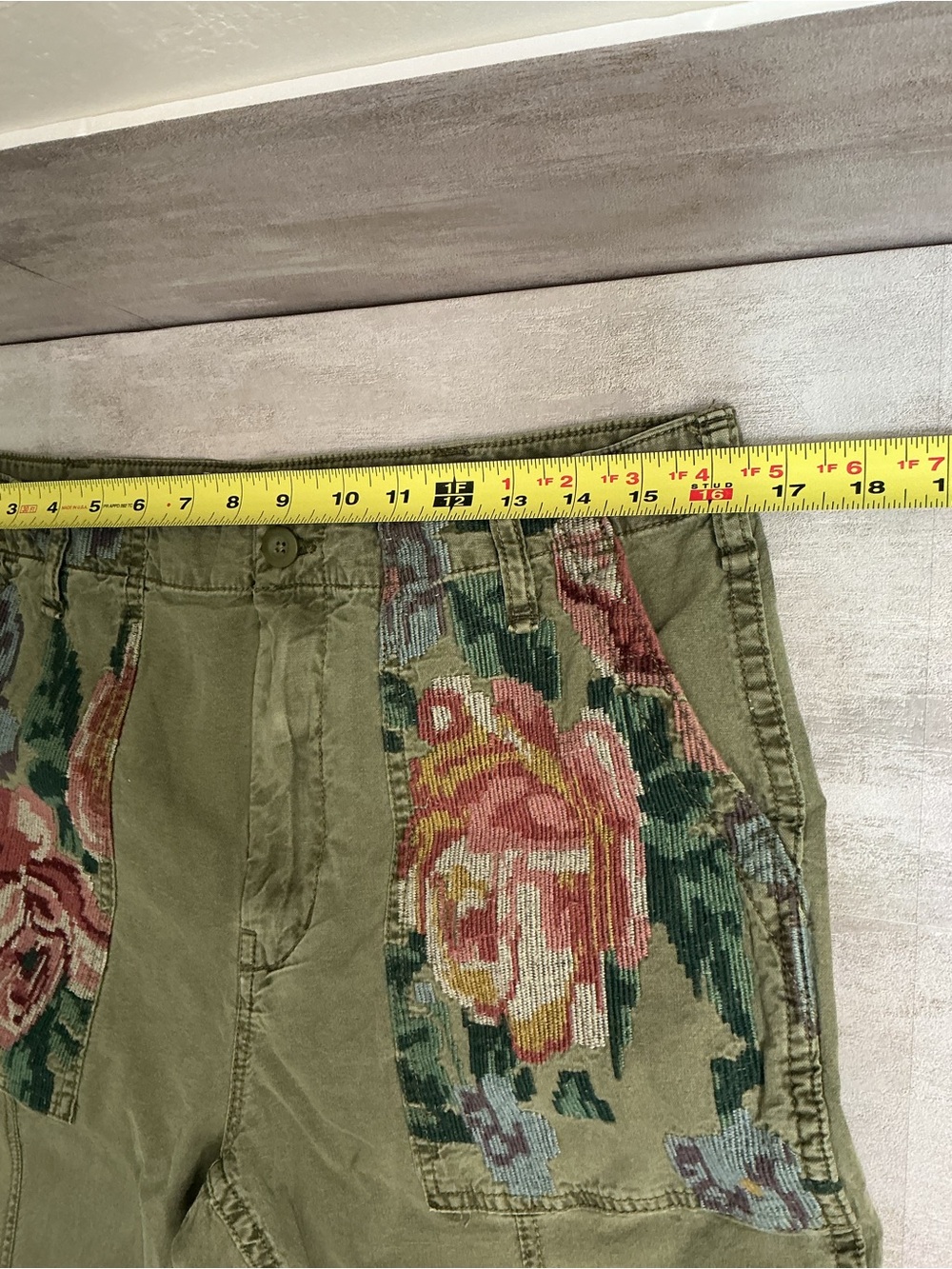 Anthropologie Floral Tapestry Pocket Pants Women Size 30 Olive Green Boho Artsy - Picture 8 of 10